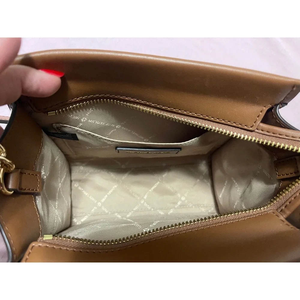Michael Kors Brown Signature Logo Crossbody Bag Leather Hardware 32S4G7GM6B